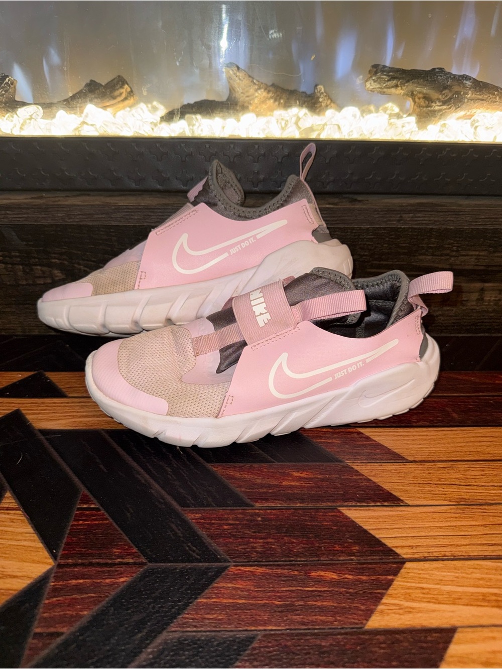 Nike Kids Pink and Gray Slip-On Strap Sneakers